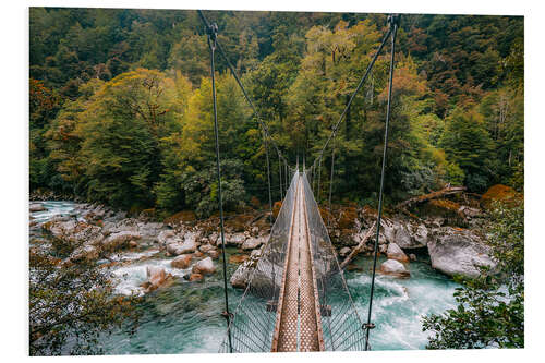 PVC-tavla Suspension bridge in the Fiordlands of New Zealand