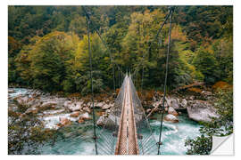 Selvklebende plakat Suspension bridge in the Fiordlands of New Zealand