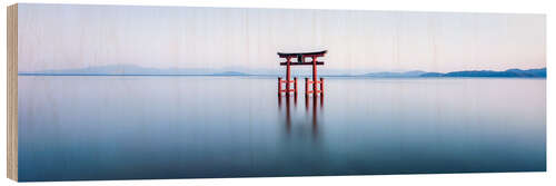 Wood print Torii des Shirahige Schreins am See Biwa