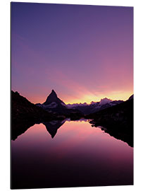 Tableau en aluminium Riffelsee avec le sommet du mont Cervin