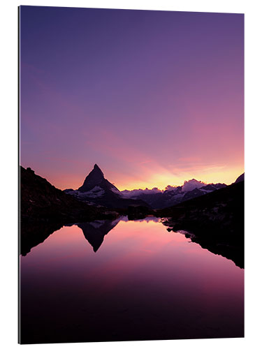 Tableau en plexi-alu Riffelsee avec le sommet du mont Cervin