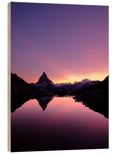 Wood print Riffelsee with Matterhorn mountain peak