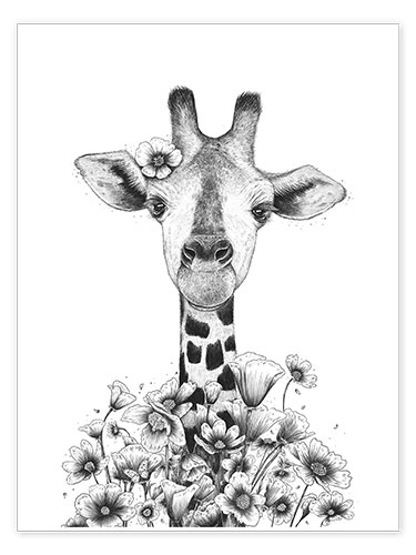 Poster Girafe avec des fleurs