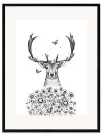 Innrammet kunsttrykk Deer with flowers