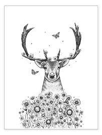 Poster Cervo con fiori