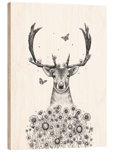 Tableau en bois Cerf avec des fleurs