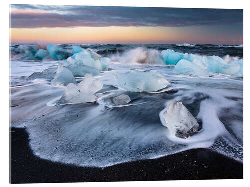 Acrylglasbild Eisblöcke am Strand von Jökulsárlón