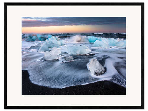 Kunsttryk i ramme Blocks of ice on Jökulsárlón beach