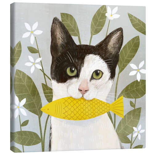 Canvas print Pretty cat with fish