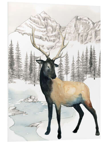 Foam board print Deer in winter landscape