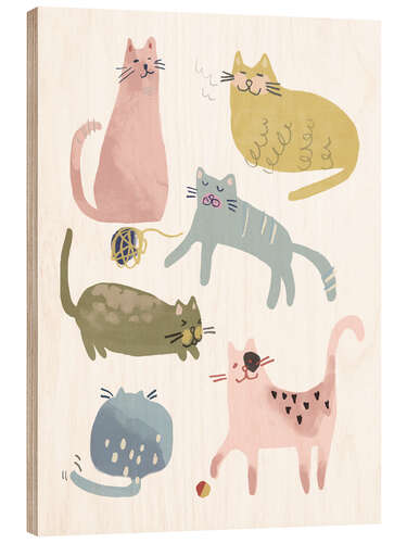 Hout print Six nice cats