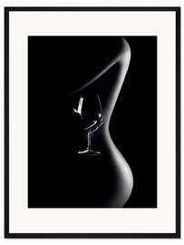 Gerahmter Kunstdruck Akt mit Weinglas I