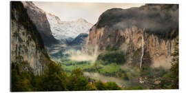 Galleritryck Lauterbrunnen Valley and Staubbach Falls in the morning mist