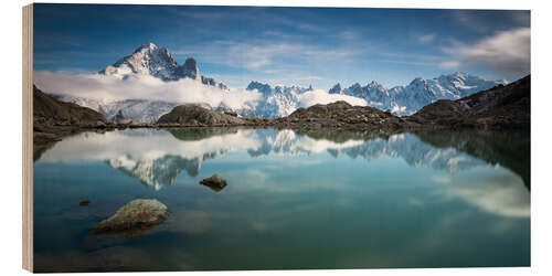 Hout print Lac Blanc vor der Mont-Blanc-Gruppe