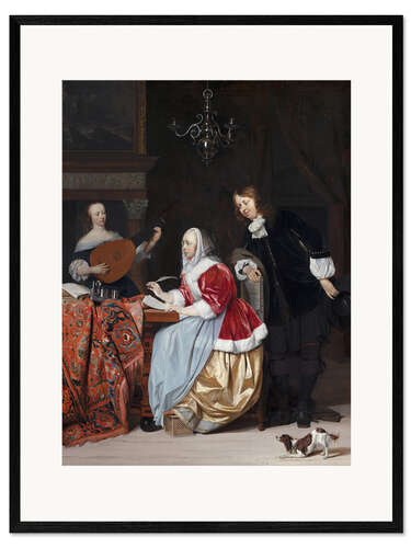Framed art print Young woman composes a piece of music