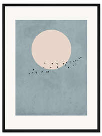 Gerahmter Kunstdruck Vogelzug zu Vollmond