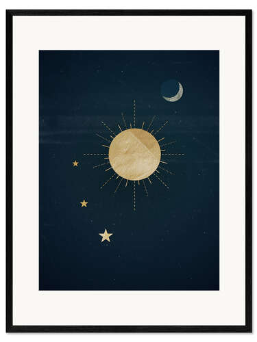 Gerahmter Kunstdruck Sonne, Mond und Sterne