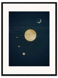 Gerahmter Kunstdruck Sonne, Mond und Sterne