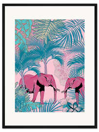 Gerahmter Kunstdruck Rosa Elefanten im Dschungel