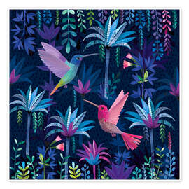 Poster  Palmiers et colibiris - Mila Marquis