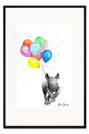 Gerahmter Kunstdruck Kleines Nashorn mit Luftballons