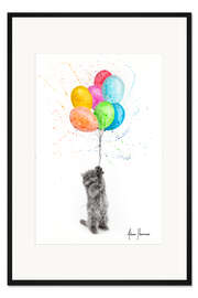 Gerahmter Kunstdruck Freches Kätzchen mit Luftballons