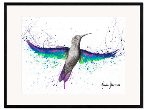 Ingelijste kunstdruk Glowing garden hummingbird