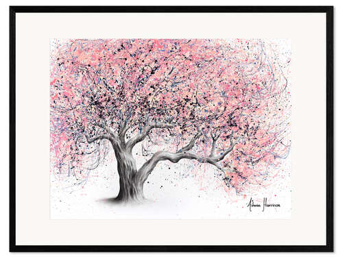 Stampa artistica con cornice Albero in fiore color caramella