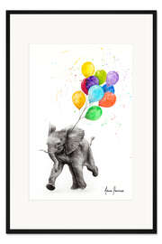Gerahmter Kunstdruck Baby Elefant mit Luftballons