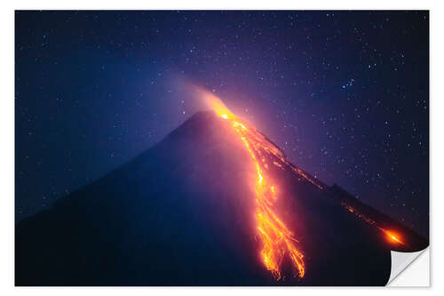 Naklejka na ścianę Volcano eruption at night, Philippines