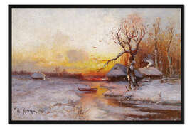 Gerahmter Kunstdruck Sonnenuntergang im Winter