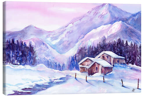 Tableau sur toile Chalets alpins sous la neige