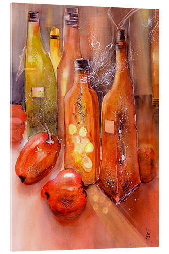 Acrylglasbild Olivenöl und Paprika