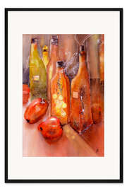 Gerahmter Kunstdruck Olivenöl und Paprika