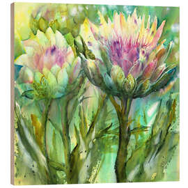 Wood print Artichoke flowers