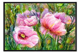 Gerahmter Kunstdruck Rosa Mohnblüten