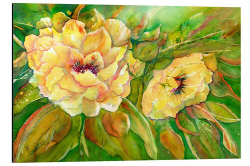 Aluminium print Yellow peonies in the summer garden