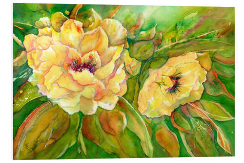 Foam board print Yellow peonies in the summer garden