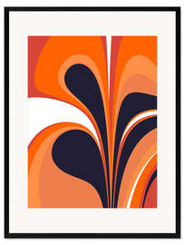Ingelijste kunstdruk Abstract in fiery orange and navy blue
