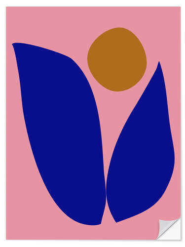 Selvklebende plakat Abstract Floral in Pink and Blue