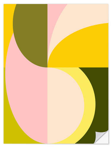 Selvklebende plakat Abstract Shapes in Pink and Green