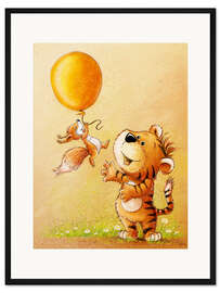 Gerahmter Kunstdruck Süßer Tiger mit Eichhörnchen