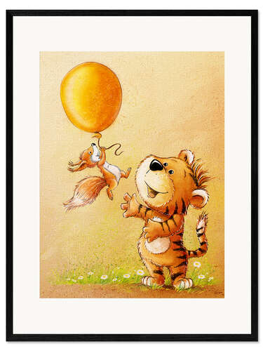Impression artistique encadrée Petit tigre avec un écureuil