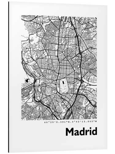 Alubild Stadtplan von Madrid