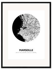 Framed art print City map of Marseille, circle