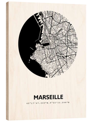 Tableau en bois Plan rond de la ville de Marseille