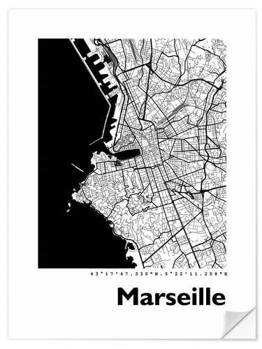 Selvklæbende plakat City map of Marseille