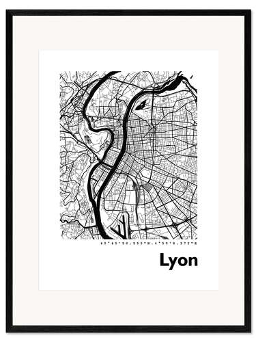Inramat konsttryck City map of Lyon