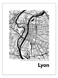 Póster Mapa de la ciudad de Lyon