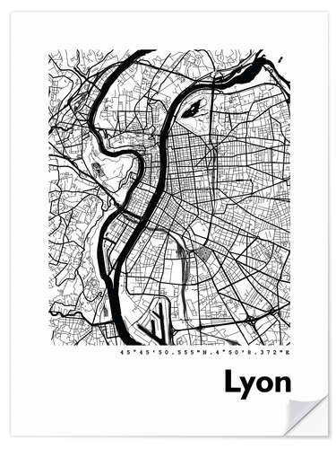 Selvklebende plakat City map of Lyon